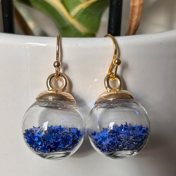 Blue Wishing Ball Earrings - Picture 1 of 7